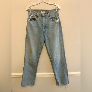 Agolde 100% Organic Cotton Button Front Distressed Blue Jeans Sz 28 6 29 inch